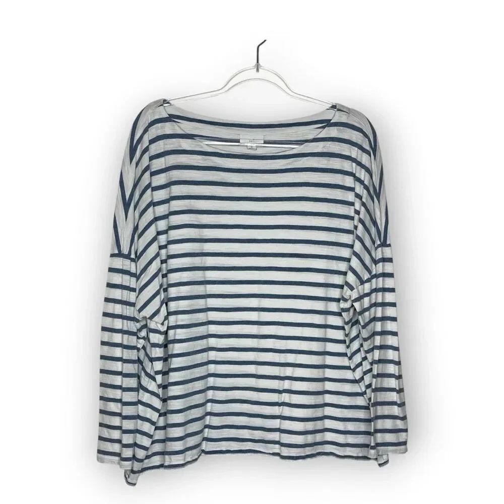 J.âJill Blue White Striped Top Boat Neck Nautical Shirt Blouse Womenâs Plus 3X